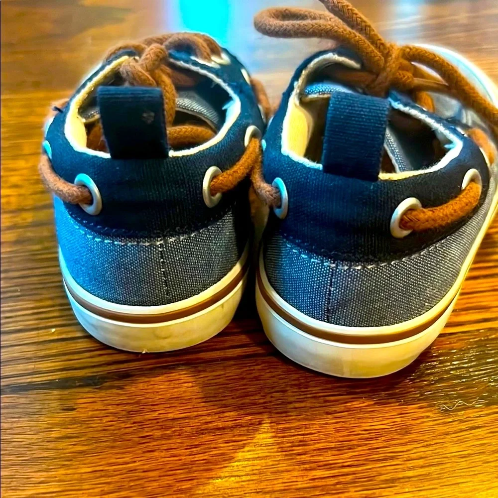 Old Navy Blue and Brown Baby Boat Shoes, worn 1x, size 5